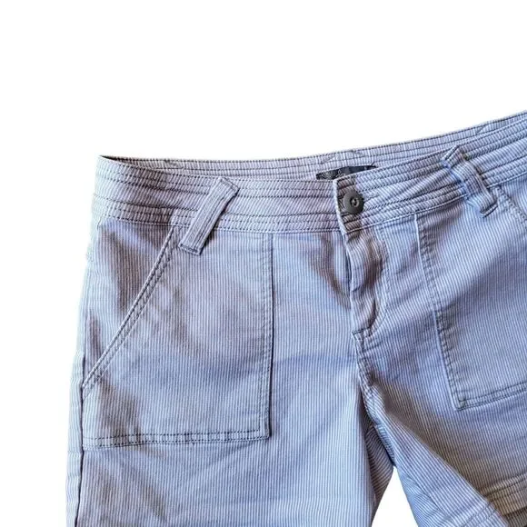 Prana Shorts 6 Womens Grey White Striped Mid Rise Pockets Cotton Blend - Picture 2 of 7
